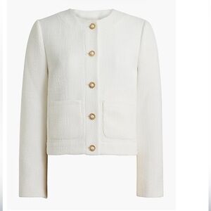 J. Crew Factory Ivory Tweed Cropped Blazer with Gold Buttons